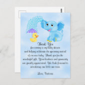 Het baby shower dankt u de Olifant van de Jongen Briefkaart (Voorkant / Achterkant)