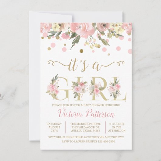 Het Baby shower 'Een meisje-Waterverf' Kaart (Voorkant)