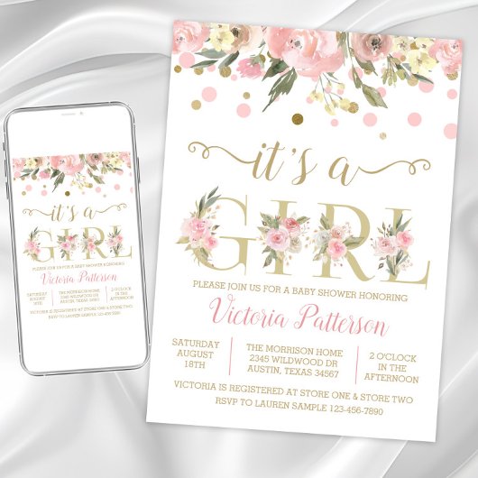 Het Baby shower 'Een meisje-Waterverf' Kaart