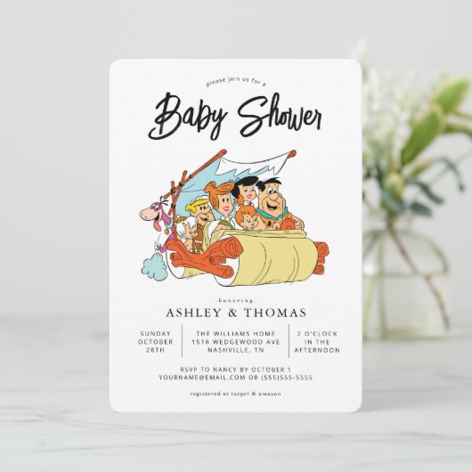 Het Baby shower Flintstenen Kaart (Staand voorkant)