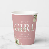 Het Baby shower 'Girl Dusty Roos Pink Greenery' Papieren Bekers (Achterkant)