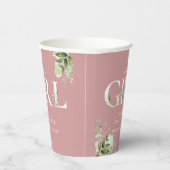 Het Baby shower 'Girl Dusty Roos Pink Greenery' Papieren Bekers (Rechts)