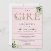 Het Baby shower 'Girl Greenery Pink Rustic Wood' Kaart (Voorkant)