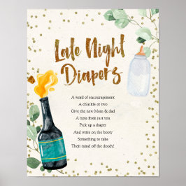 Het Baby shower 'Late Night Diapers' van flessen b Poster