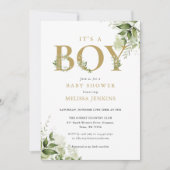 Het Baby shower 'n Jongen Greenery Foliage Gold Le Kaart (Voorkant)