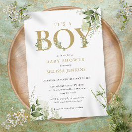 Het Baby shower 'n Jongen Greenery Foliage Gold Le Kaart