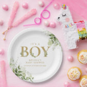 Het Baby shower 'n Jongen Greenery Foliage Gold Le Papieren Bordje (Feest)