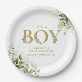 Het Baby shower 'n Jongen Greenery Foliage Gold Le Papieren Bordje