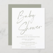 Het Baby shower Olive Green Script van de Begrotin (Voorkant / Achterkant)