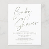 Het Baby shower Olive Green Script van de Begrotin (Voorkant)