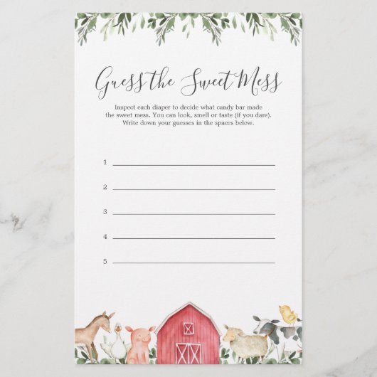 Het Baby shower van boerderijdieren raadt de zoete (Voorkant)