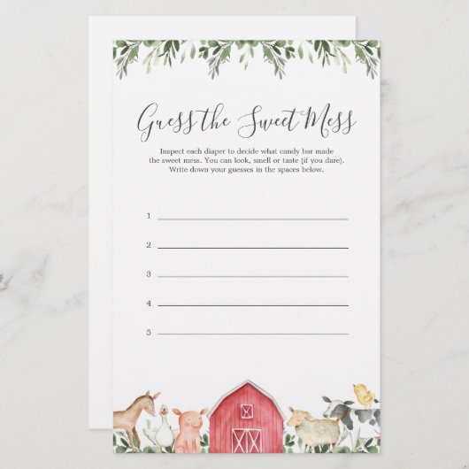 Het Baby shower van boerderijdieren raadt de zoete (Voorkant / Achterkant)