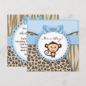 Het Baby shower van Brown and Blue Monkey Kaart (Voorkant / Achterkant)