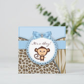 Het Baby shower van Brown and Blue Monkey Kaart (Staand voorkant)