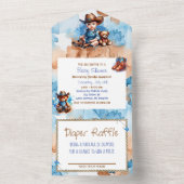 Het Baby shower van Cowboy en Teddy Bear All In One Uitnodiging (Binnen)