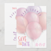Het Baby shower van de ballonnen van het deeg spar Save The Date (Voorkant / Achterkant)