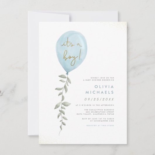 Het Baby shower van de groene ballon van een jonge Kaart (Voorkant)