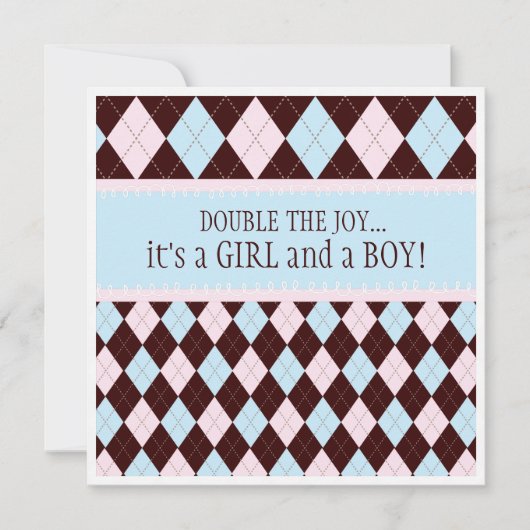 Het Baby shower van de Joy Argyle Boy Girl Twins Kaart (Voorkant)