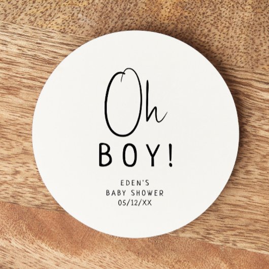 Het Baby shower van de moderne neutrale Oh Boy! Ronde Kartonnen Onderzetter