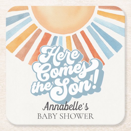 Het Baby shower van de Son Sunshine Boy Kartonnen Onderzetters (Voorkant)