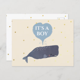 Het Baby shower van de walvis is een jongen Aankondigingskaart