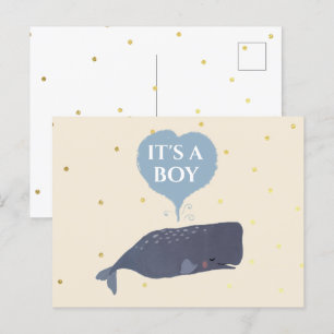 Het Baby shower van de walvis is een jongen Aankondigingskaart
