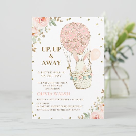 Het Baby shower van de Warm-luchtballon omhoog en  Kaart (Staand voorkant)