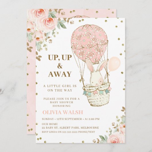 Het Baby shower van de Warm-luchtballon omhoog en  Kaart (Voorkant / Achterkant)