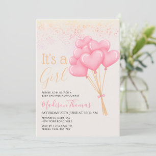 Het Baby shower van een Girl Blush Pink Heart Ball Kaart