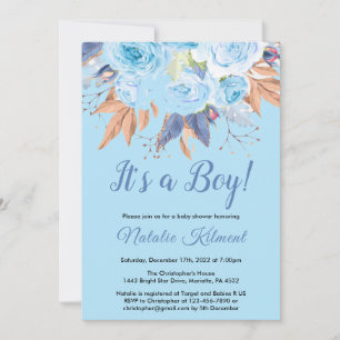 Het Baby shower van een jongen Blue Botanical Flor Kaart