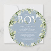 Het Baby shower van een Jongen Dusty Blue Greenery Kaart (Voorkant)