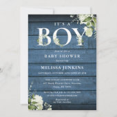 Het Baby shower van een jongen Greenery Blue Rusti Kaart (Voorkant)