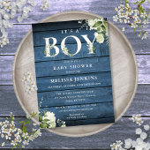 Het Baby shower van een jongen Greenery Blue Rusti Kaart