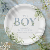 Het Baby shower van een jongen Greenery Dusty Blue Papieren Bordje