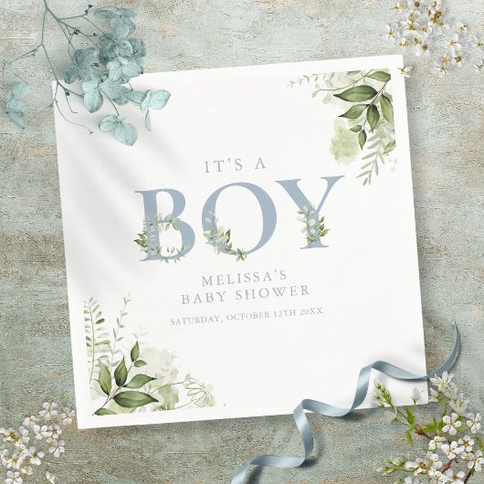 Het Baby shower van een jongen Greenery Dusty Blue Servet