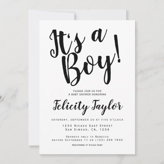 Het Baby shower van een jongen Typografie Black Wh Kaart (Voorkant)
