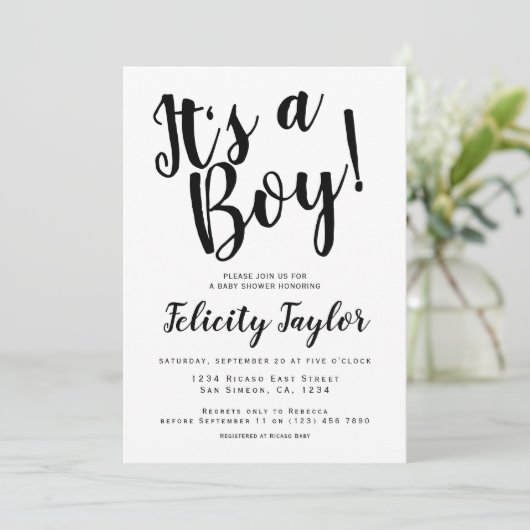 Het Baby shower van een jongen Typografie Black Wh Kaart (Staand voorkant)