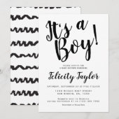 Het Baby shower van een jongen Typografie Black Wh Kaart (Voorkant / Achterkant)