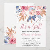 Het Baby shower van een meisje met roze botanische Kaart (Voorkant / Achterkant)