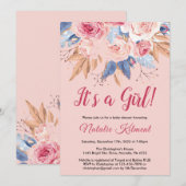 Het Baby shower van een meisje met roze botanische Kaart (Voorkant / Achterkant)