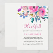 Het baby shower van een meisje roze bloem nodigt u kaart (Voorkant / Achterkant)