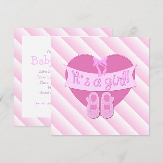 Het Baby shower van een meisje Roze Heart Bow Shoe Kaart (Voorkant / Achterkant)