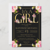 Het Baby shower van een meisje-Waterverf bloeit in Kaart (Voorkant)