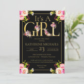 Het Baby shower van een meisje-Waterverf bloeit in Kaart (Staand voorkant)