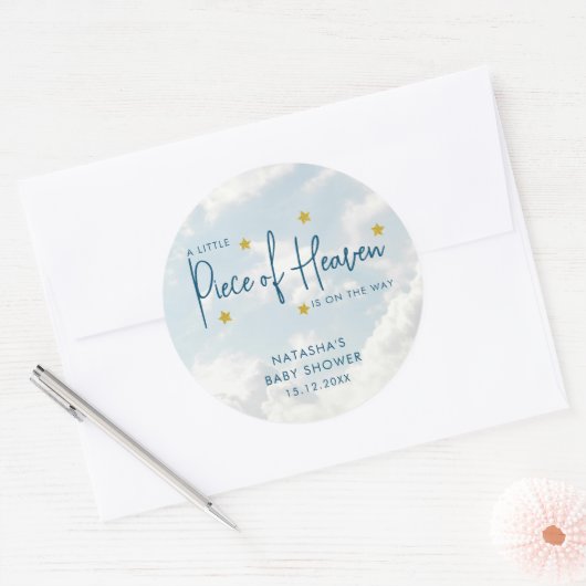 Het Baby shower van Heaven Blue Clouds Ronde Sticker (Envelop)