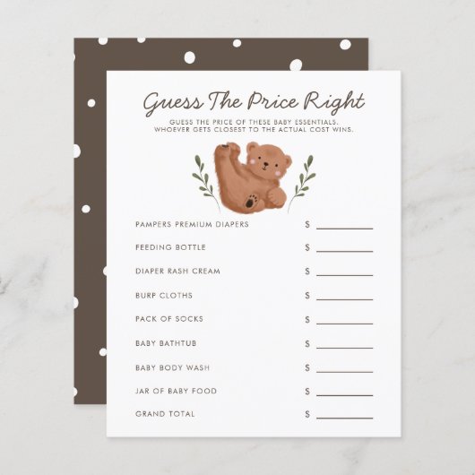 Het Baby shower van het Beer Woodland raadt de pri (Voorkant / Achterkant)