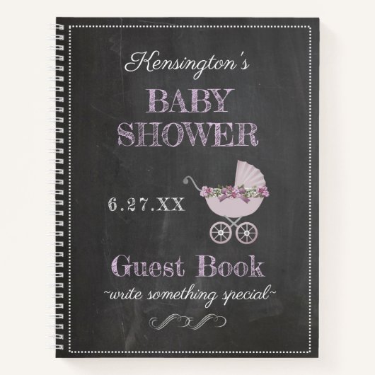 Het Baby shower van het lavender Chalkboard van he Notitieboek (Voorkant)