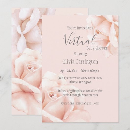 Het Baby shower van het Manuscript van de Rozen va Kaart (Voorkant / Achterkant)