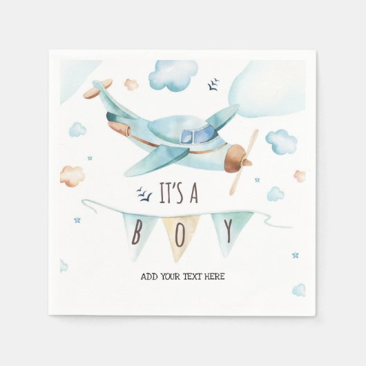 Het Baby shower van het vliegtuig Napkins - Het is Servet (Voorkant)