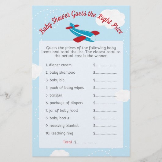 Het Baby shower van het vliegtuig raadt de juiste  (Voorkant)